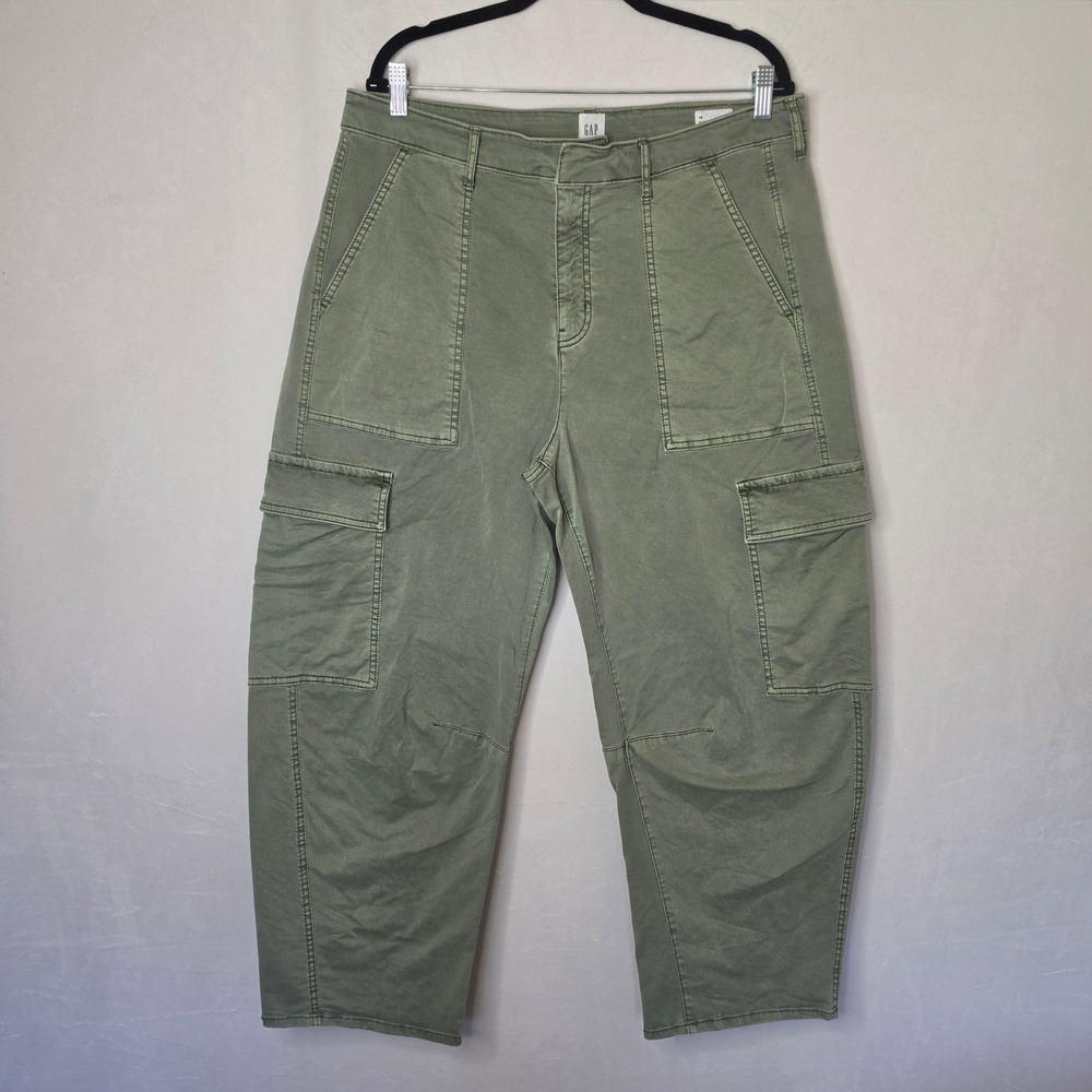 Gap Barrel Cargo Pants Olive Green Khaki Size 14 High Rise Utility Gorpcore